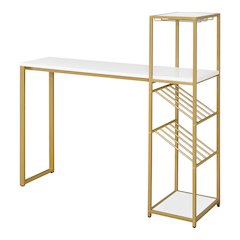 Regea Contemporary Metal Bar Table with Wine Shelf in Gold and White