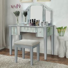 Aleana Contemporary Wood 3-Piece Vanity Set in Silver