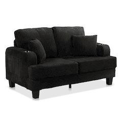 Reese Chenille Loveseat with Cup Holders, Black