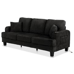 Reese Chenille Sofa with Cup Holders and USBs, Black