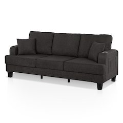 Reese Wood Frame Fabric Sofa with Cup Holders and USBs, Grey