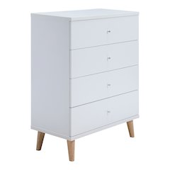 Pives Mid-Century Modern Wood 4-Drawer Chest in White
