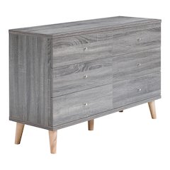Pives Mid-Century Modern Wood 6-Drawer Dresser in Dark Gray