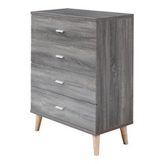 Pives Mid-Century Modern Wood 4-Drawer Chest in Dark Gray