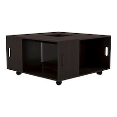 Conteery Wood Coffee Table with Casters in Espresso