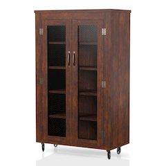 Alesia Wood Shoe Cabinet with Casters in Vintage Walnut