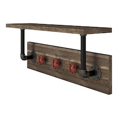 Trent 1-Shelf Wood Reclaimed Oak Decorative Wall Shelf with 3 Hooks