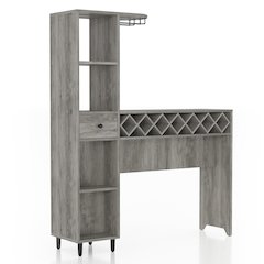 Flyn Wood Multi-Storage Bar Table in Vintage Gray Oak