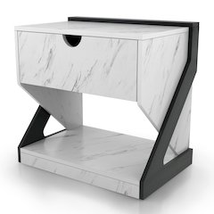 Glanz 24"W Wood 1-Drawer Nightstand in White Marble