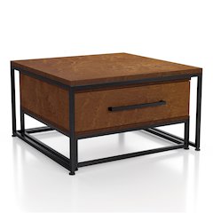 Noote Wood 2-Piece Nesting Tables Set with Drawer in Brown