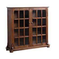Mission Solid Oak Double Door Bookcase - Walnut