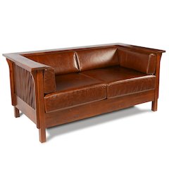Preorder Mission / Craftsman Cubic Slat Side Love Seat - Chestnut Brown Leather