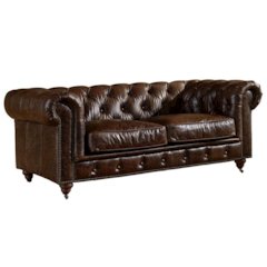 Century Chesterfield Love Seat - Dark Brown Leather