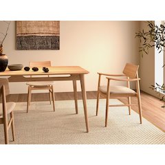 Oak Dining Table and Chairs - American Solid Oak Table 71" and set of 6 chairs