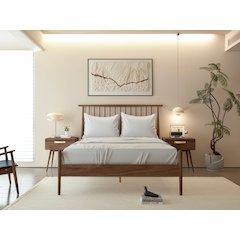 Midcentury Queen Bed - American Solid Black Walnut