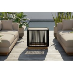Alpine Teak Collection Rope Design End Table - Black