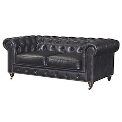 Century Chesterfield Love Seat - Slate Leather