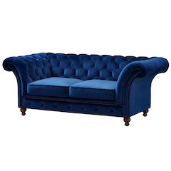 Peyton Sloped Arm Chesterfield Love Seat - Blue Velvet