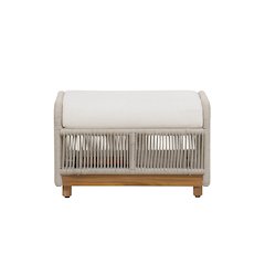Alpine Teak Wood Outdoor Ottoman with Biege Rope Design