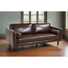 Philippe Top Grain Leather Sofa - Chocolate Brown