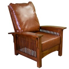 Craftsman / Mission Leather And Oak Morris Chair - Russet Brown Leather
