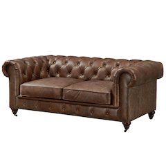 Century Chesterfield Love Seat - Dark Brown Leather