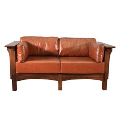 Arts And Crafts / Craftsman Crofter Style Love Seat - Russet Brown Leather