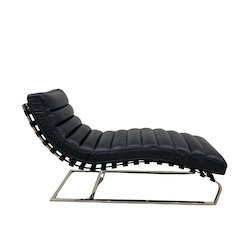 Plano Modern Channeled Leather Chaise Lounge - Slate Leather