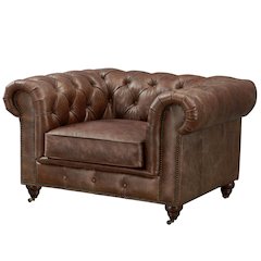 Century Chesterfield Arm Chair - Dark Brown Leather
