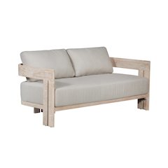 Paradiso Outdoor Solid Teak Wood Love seat Natural Look - Gray Fabric