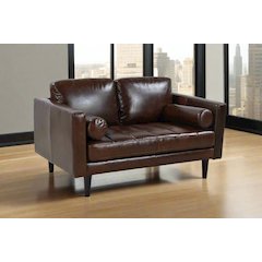 Philippe Top Grain Leather Love Seat - Chocolate Brown