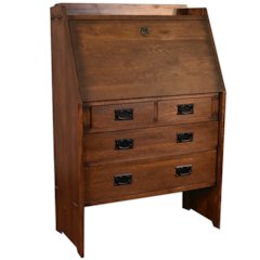 Arts And Crafts Mission Solid Oak Secretary Desk - Dark Brown