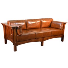 Crofter Style Sofa - Solid Quarter Sawn White Oak And Leather Cushions