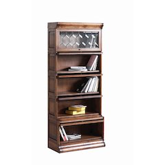 Mission Style Oak Barrister Bookcase 5 Stack-Leaded Glass in Walnut