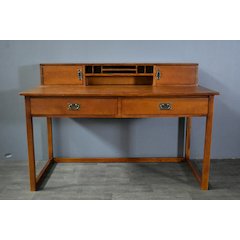 Mission Style Oak Library Table With Hutch - Michael's Cherry