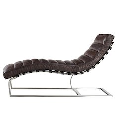 Plano Modern Channeled Leather Chaise Lounge - Dark Brown Leather