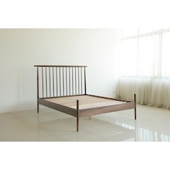 Midcentury Queen Bed with Two nightstands - Solid Black Walnut