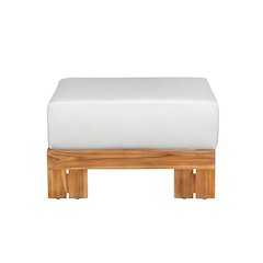 Paradiso Outdoor Solid Teak Wood Ottoman - Light gray fabric