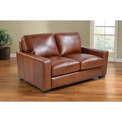 Claudette Top Grain Leather Love Seat - Chestnut