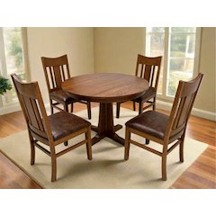 Mission Quarter Sawn Oak Round Dining Table Set - 42" - Michael's Cherry