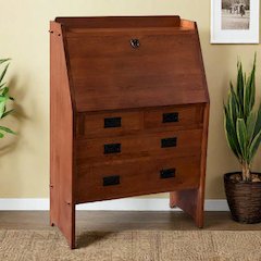 Arts And Crafts Mission Solid Oak Secretary Desk - Light Brown