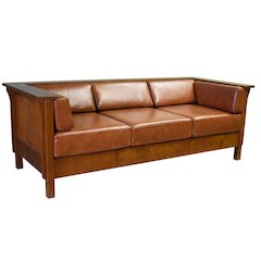 Mission Craftsman Cubic Panel Side Sofa - Russet Brown Leather