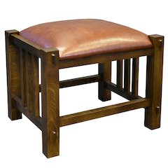 Mission Spindle Stool - Quarter Sawn Oak & Leather - Walnut