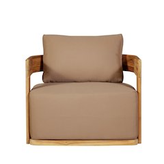 Eclipse Outdoor Solid Teak Wood Revolving Chair - Light Brown Fabric
