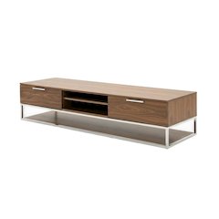 Modern Brown Walnut TV Stand with Engineered Wood and Metal Finish