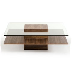Clarion Mid-Century Walnut and Glass Coffee Table