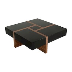 Black Coffee Table with Walnut Veneer Top and MDF Base Modern Design