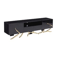 Black Modern TV Stand with Engineered Wood Frame and Gold Accents