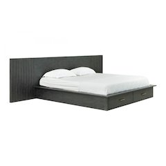 Eastern King Contemporary Dark Grey Platform Bed with Two Nightstands