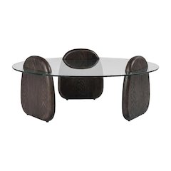 Brown Glass and Manufactured Wood Coffee Table with Dark Walnut Finish